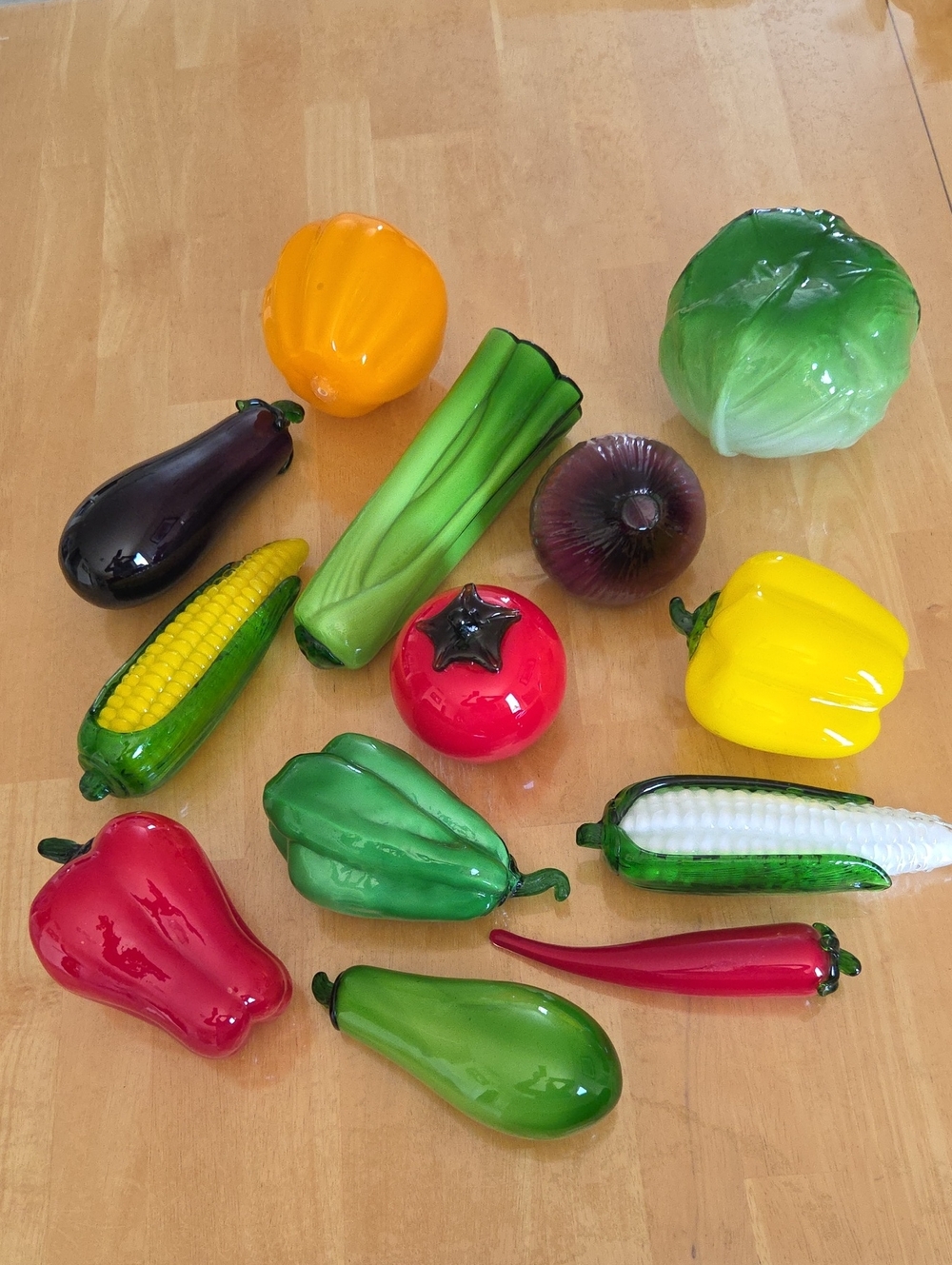 Hand-Blown Murano Style Vintage Glass Vegetable 13 Pieces Set - Colorful